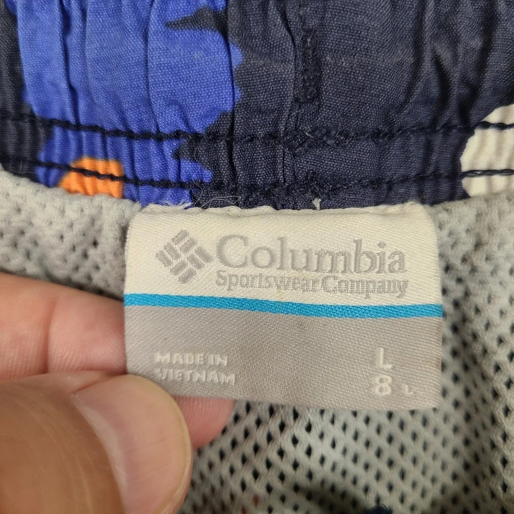 Columbia Swim Trunks Shorts Mens Large Navy Blue Tropical Floral Mesh Lined